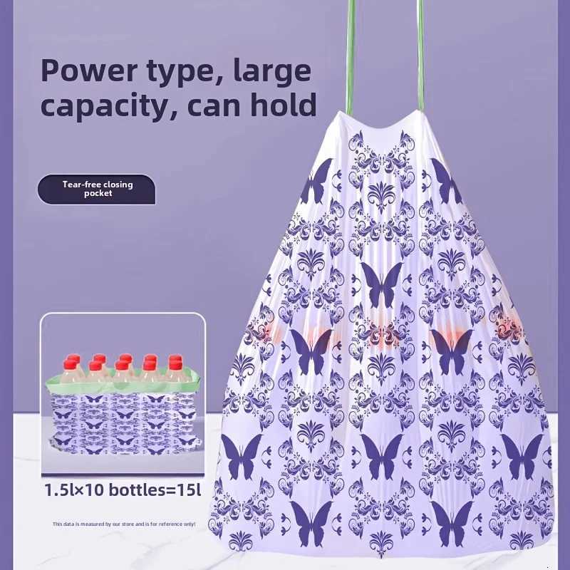 50pcs Large Capacity Lavender Drawstring Trash Bags with Handles for Kitchen Bathroom Bedroom Living Room C251119