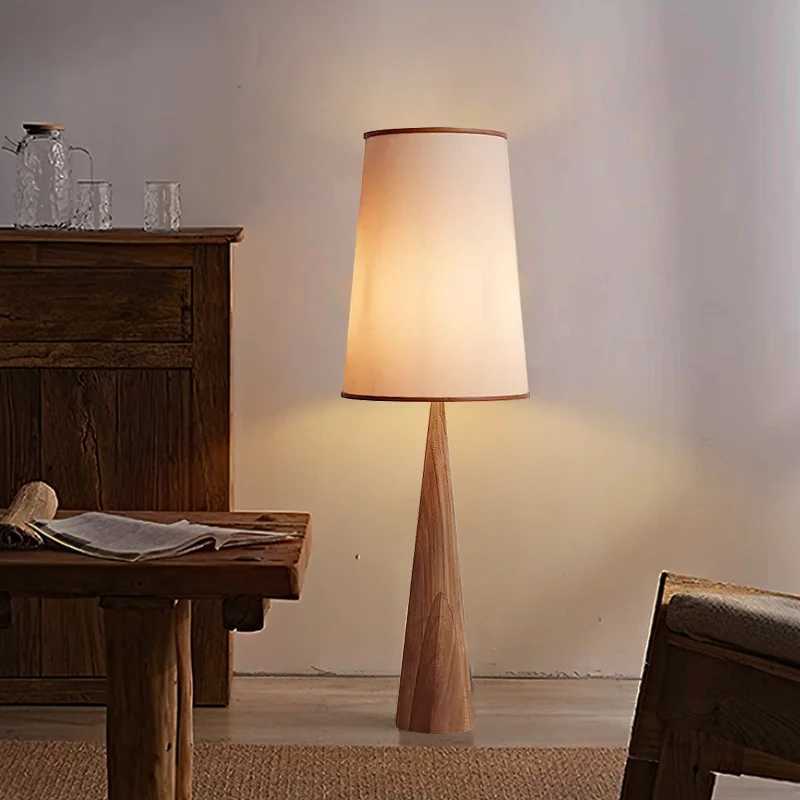 Solid Wood Zen Art Floor Lamp LED E27 Atmosphere Cloth Lampshade Living Room Corner Lamp Sofa Homestay Cafe Bedroom Bedside Lamp M251119