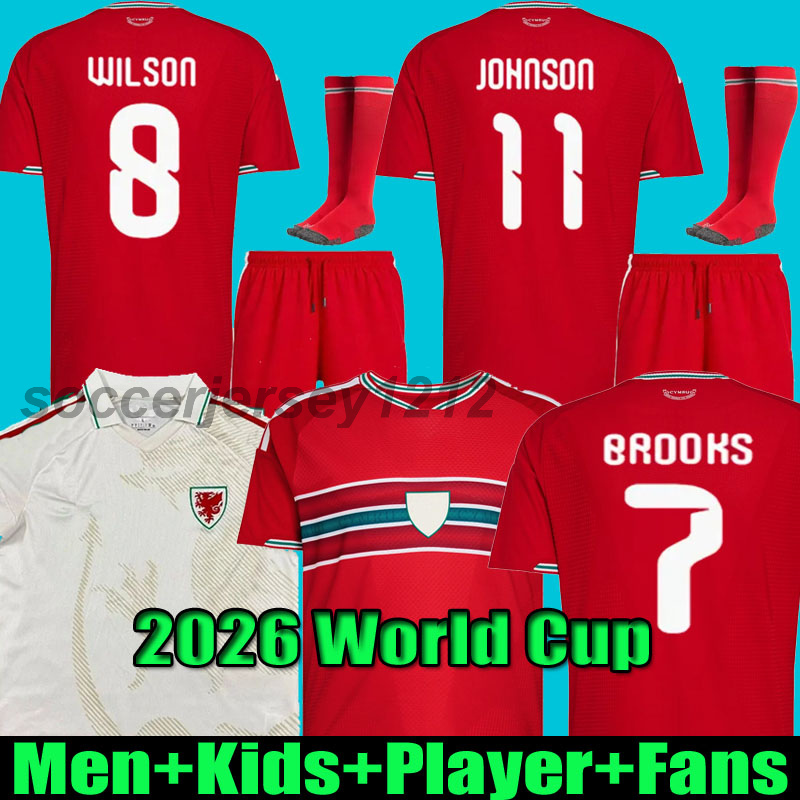 2026 Wales Soccer Jerseys World Cup Player Fans Rodon VOKES Home Football Shirt 2026 2027 Men kids kit Uniforms Football Shirts top BROOKS WILSON JOHNSON Ampadu