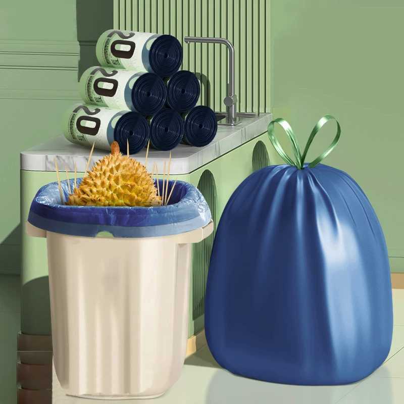 Blue Drawstring Trash Can Liners Disposable Food Residue Processor Household Kitchen Bathroom Plastic Bags with Drawstring C251119