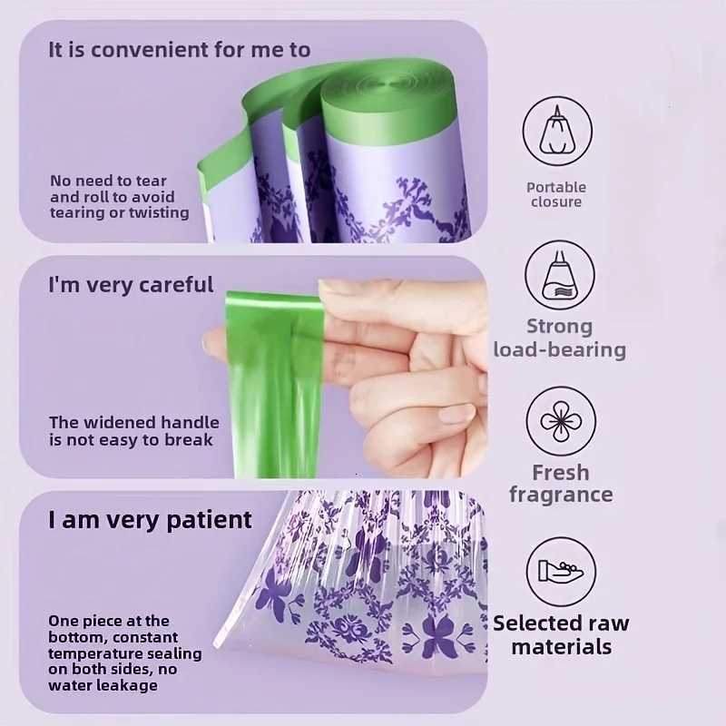 50 Count Lavender Scented Trash Bags - Thickened Drawstring Kitchen Garbage Bags with Mosquito Repellent Tear-Resistant C251119