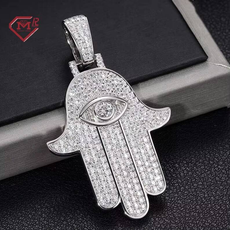 Vvs Iced Out Hamsa Hand Charm Mossanite Pendant 925 Sterling Silver Custom Jewelry Moissanite Pendant