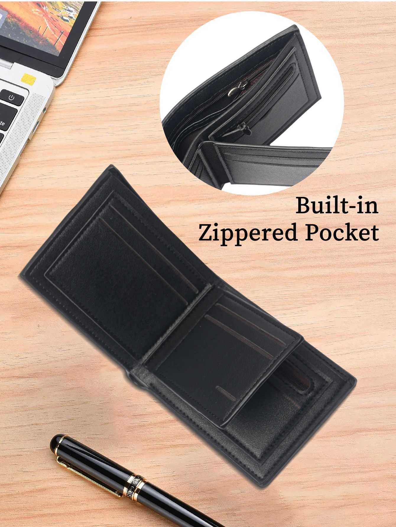 Mens Short Wallet PU Leather Slim Minimalist Front Pocket Wallet with Built-in Zippered Coin Pocket Multiple Card SlotsT251119