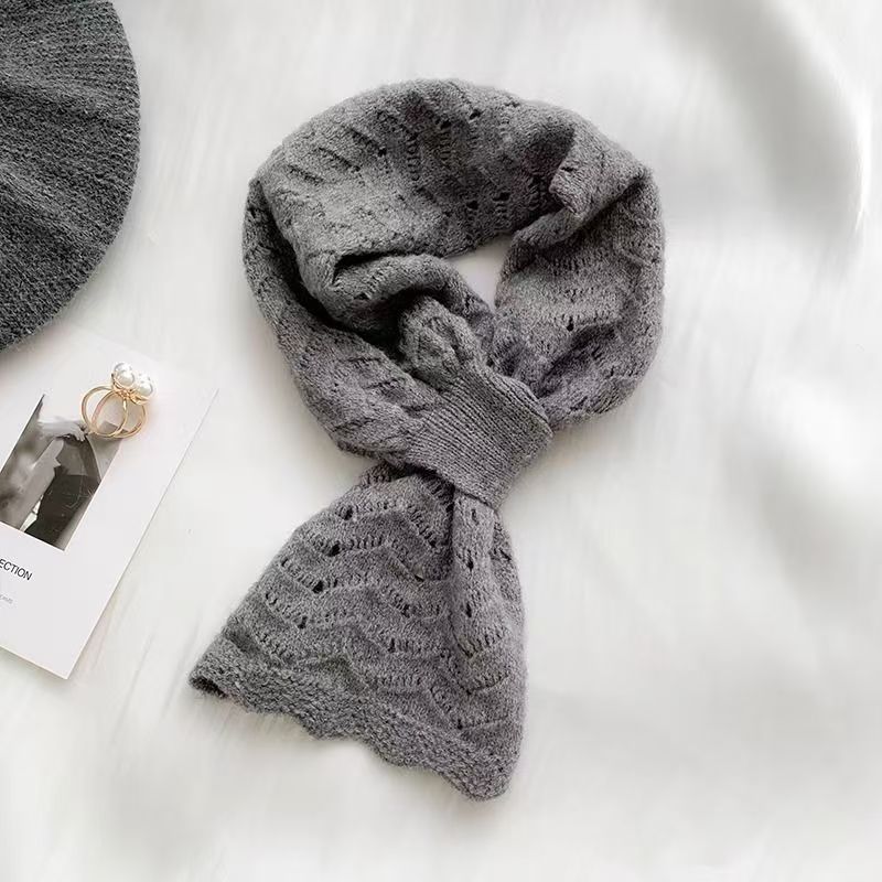 T509 Spring and Autumn Hollow Knitted Scarf Women's Interspersed Scarf Women's Winter Short Fake Collar Simple Cross Student Neck Cover Warm