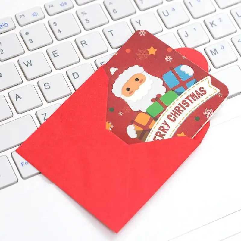 24Pcs/lot Christmas Greeting Card Kids Mini Christmas Blessing Greeting Cards Envelope New Year Postcard Gift Card Xmas Party G251119