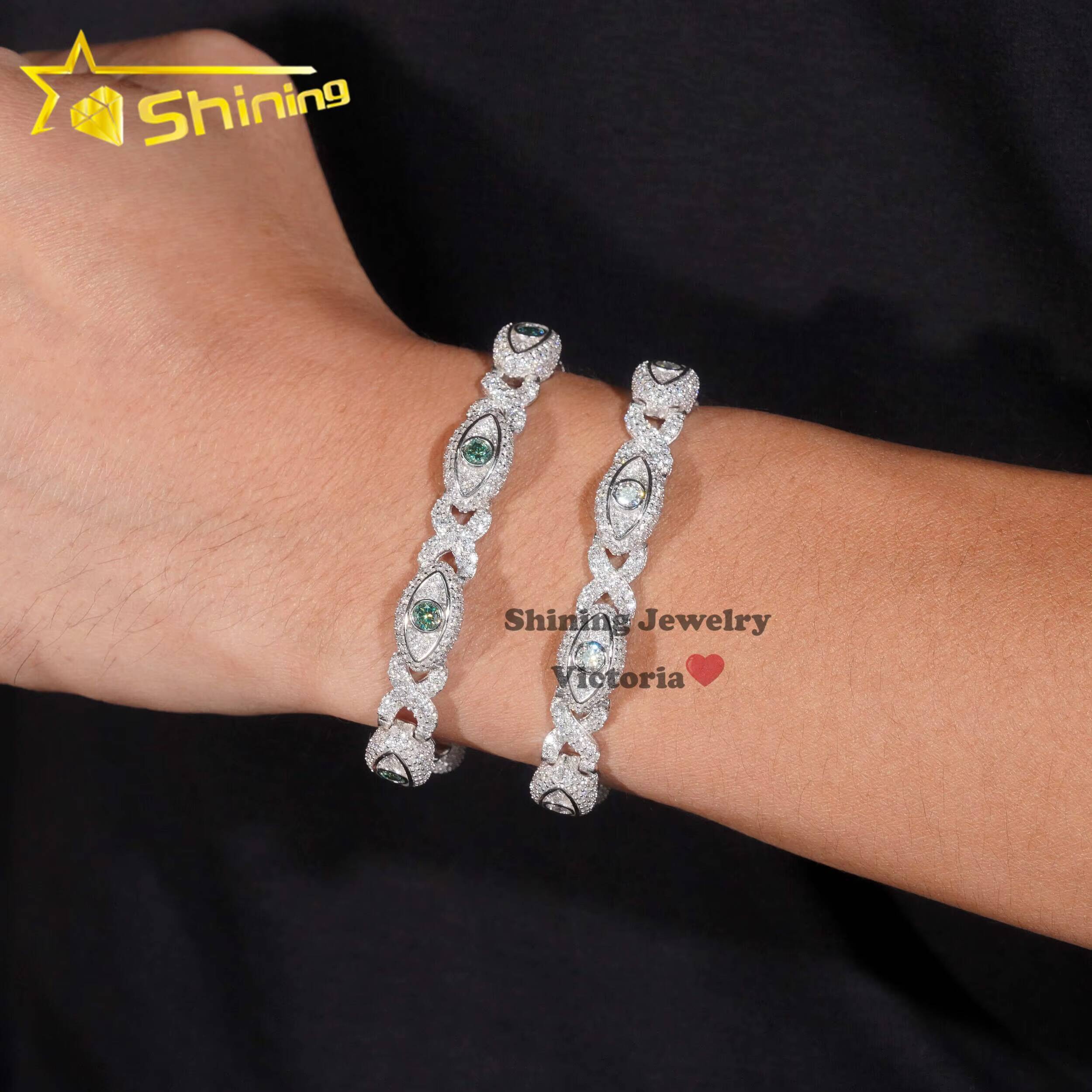Hot Selling Hip Hop Bracelet Cuban Link 925 Silver 8MM Width VVS Moissanite Diamond Evil Eye Link Bracelet for Men