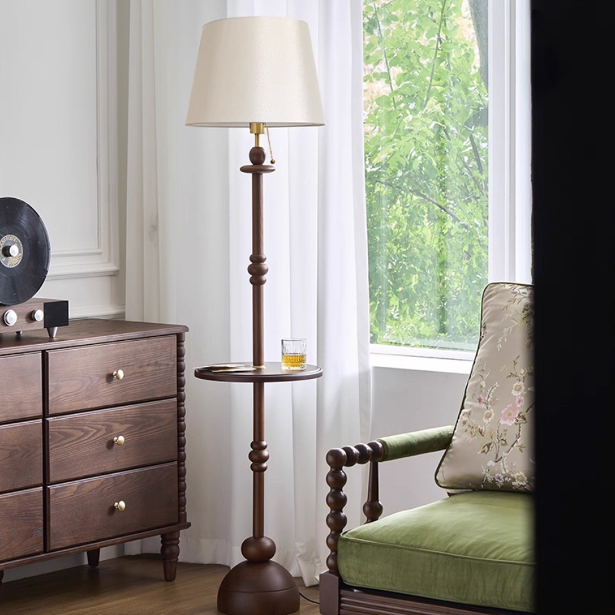 Vintage Floor Lamps with Coffee Table Classic European Retro Wood Light Set: Tea Table + Sofa-side Lamp - Ideal for Cozy Study Living Room Bedroom Hom