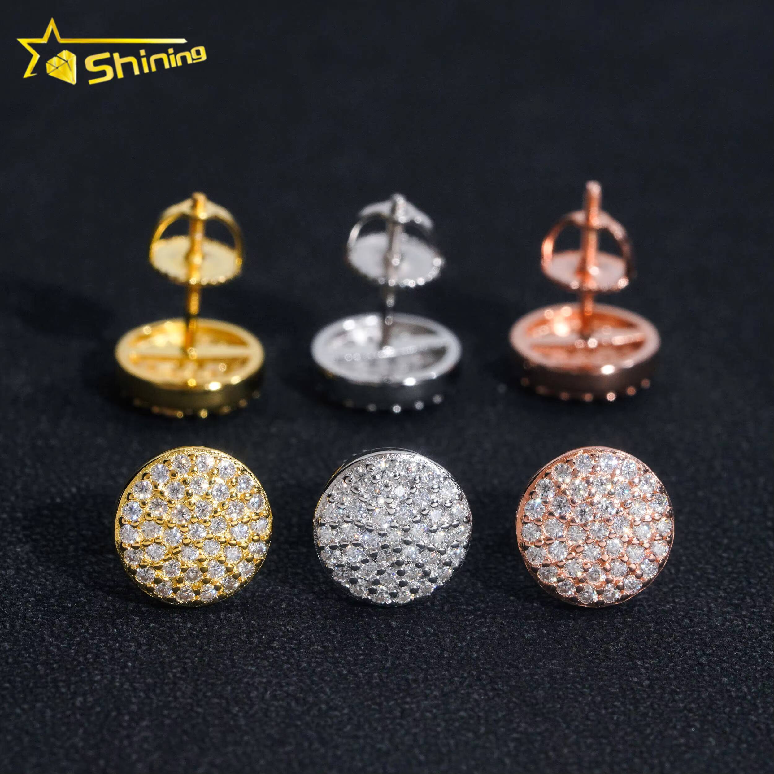 Pass Diamond Tester 925 Sterling Silver Gold Plated VVS Diamond Moissanite Bubble Round Shape Stud Earrings for Men