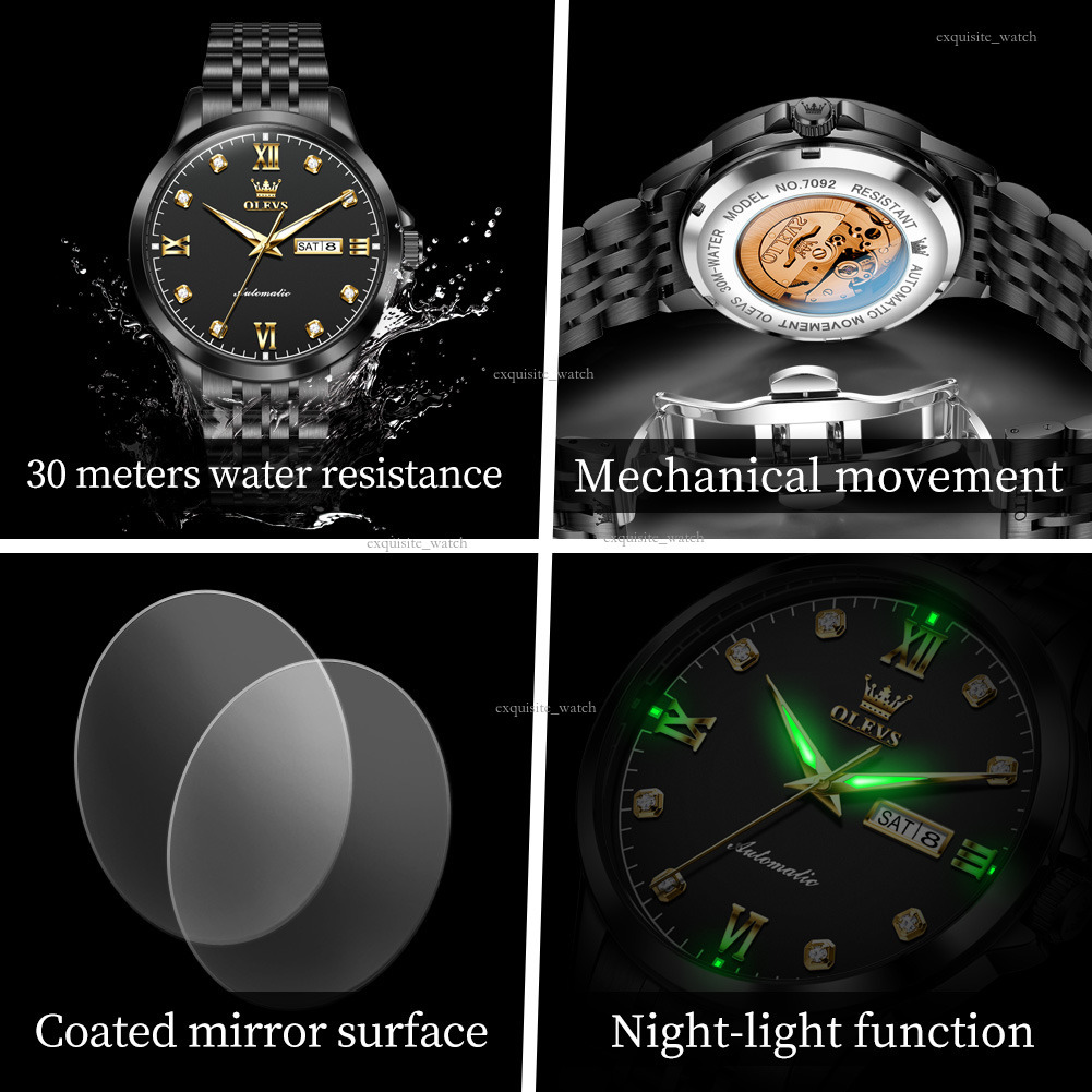 OLEVS Brand Designer Men's Watch New Seven-bead Bracelet Simple Style Steel Bracelet Double Calendar Luxury Waterproof Mechanical Men's Watc