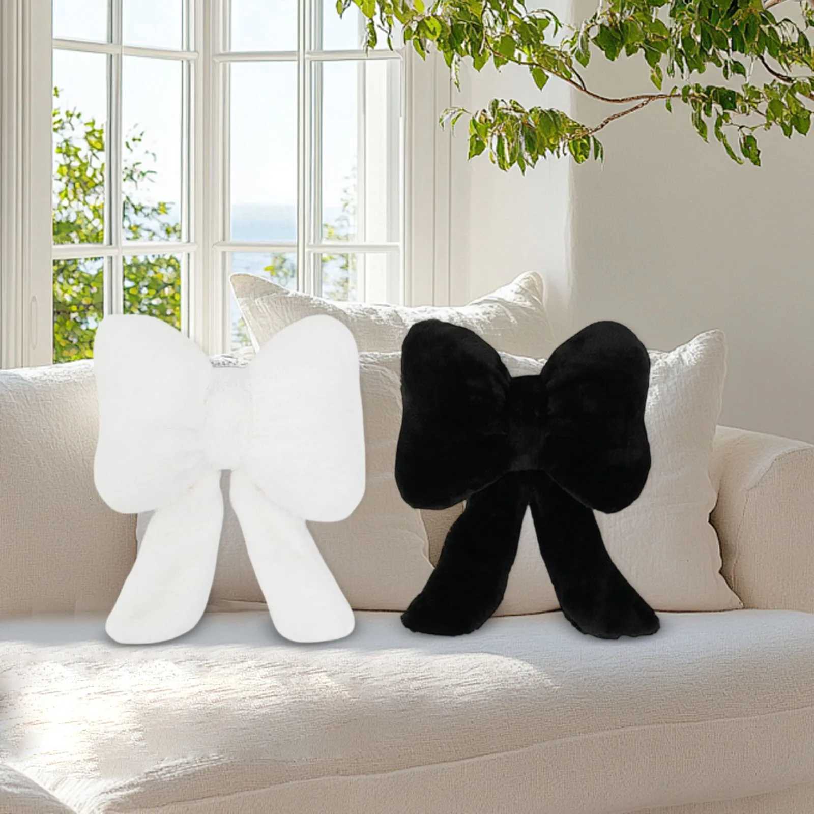 Soft Furry Bow Throw s Cute Bowknot Plush Home Decor Stuffed Bow Lumbar For Bed Couch Living Room DecorM251119