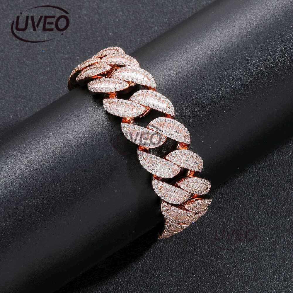 Luxury Hip Hop 20mm Rose Gold Blend Set t Square Ice out VVS Moissamite Cuban Chain Men's and Women's Necklace Bracelet Free delivery