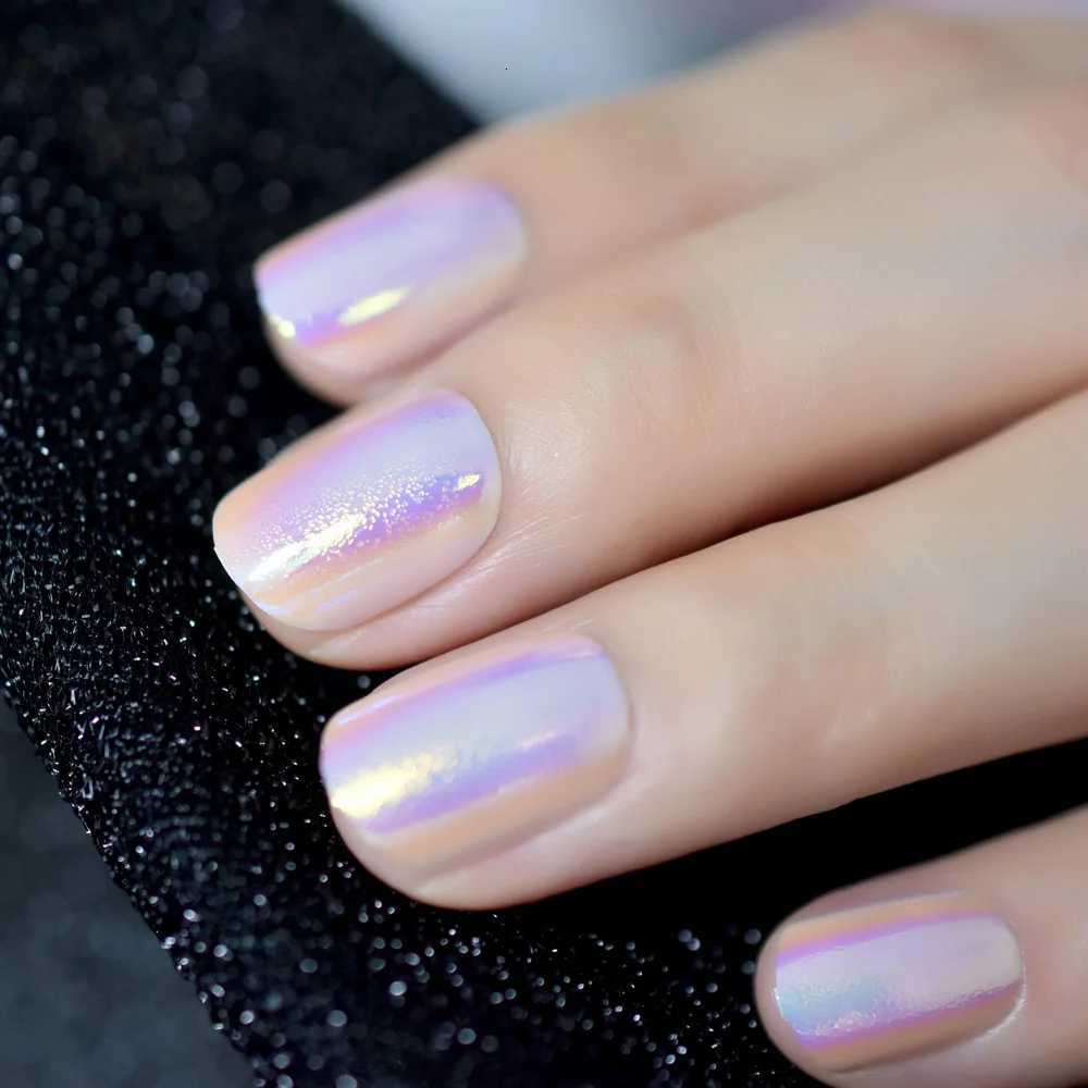 Press On Nails Chrome Fake Nails Art Short Full Cover Fingernails Acrylic Colorful Nails Round Squoval Glossy Tips With TabsT251118T251119