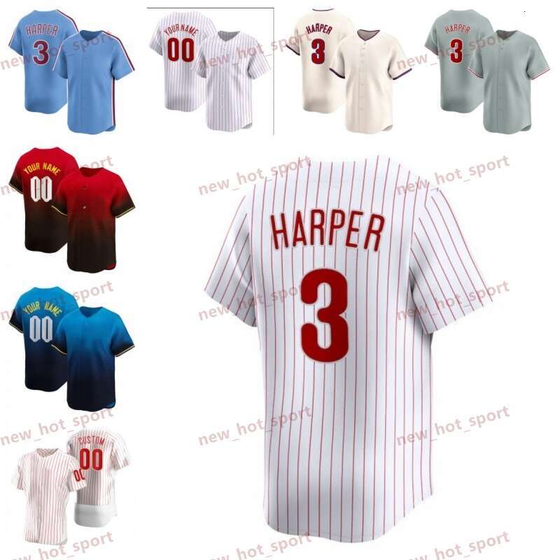 Bryce Harper Custom Baseball Jersey Kyle Schwarber J.T. Realmuto Nick Castellanos Trea Turner Ryan Howard Lenny Dykstra Cristopher Sanchez Alec Bohm Zack Wheeler