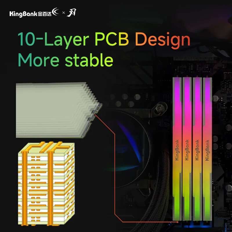 KingBank DDR5 White RGB 288pin memoria ram 24GBx2 7600MHz UDIMM Memory Desktop Memory Hynix M die CL36