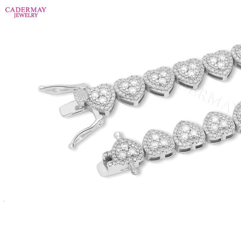 Cadermay S925 Sterling Silver Heart Trendy Hip Hop Jewelry Iced Out D VVS1 Diamond Tennis Chian Moissanite Bracelets Necklace