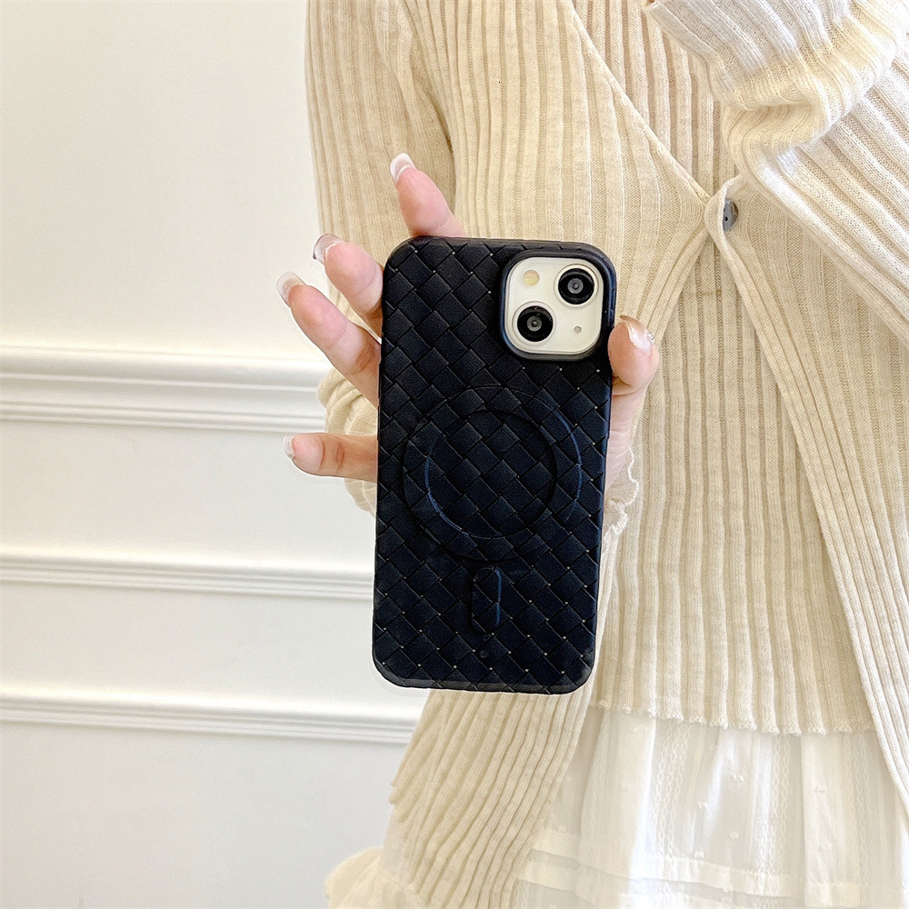 Magnetic Breathable Woven Pattern Phone Case Compatible with iPhone 17/16/15/14 Pro Max Solid Color Protective Case