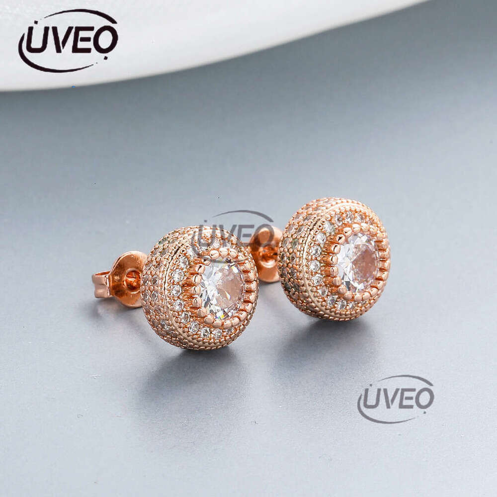 Luxury by tester round ice out VVS Moissanite rose gold hip hop earrings for men and women Free delivery