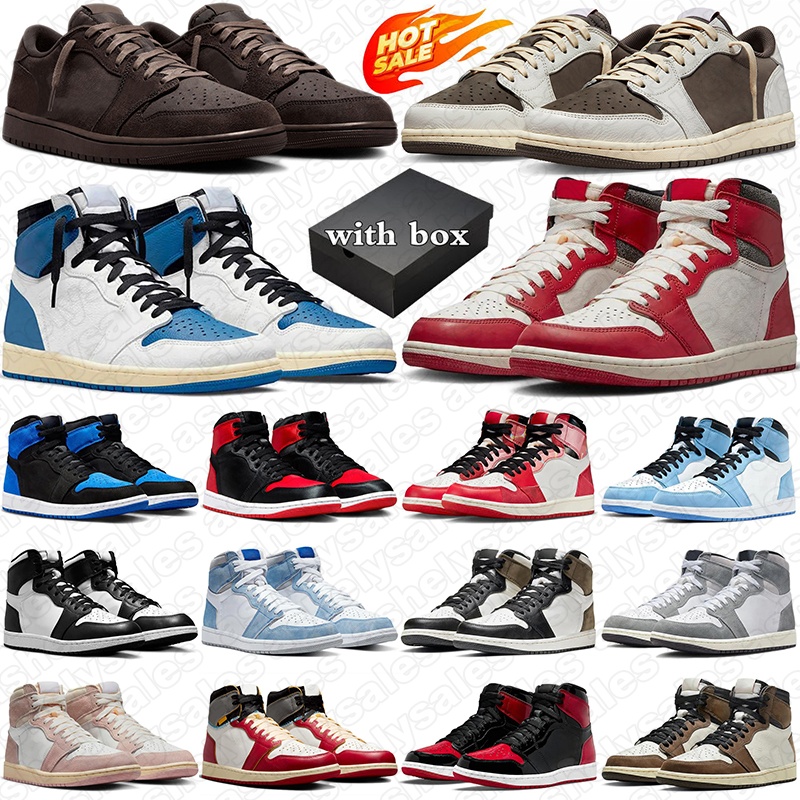 with box high travi 1s designer basketball shoes 1 for women mens trainers travis Velvet Brown Reverse Mocha Fragment Low men outdoor sports sneakers lows