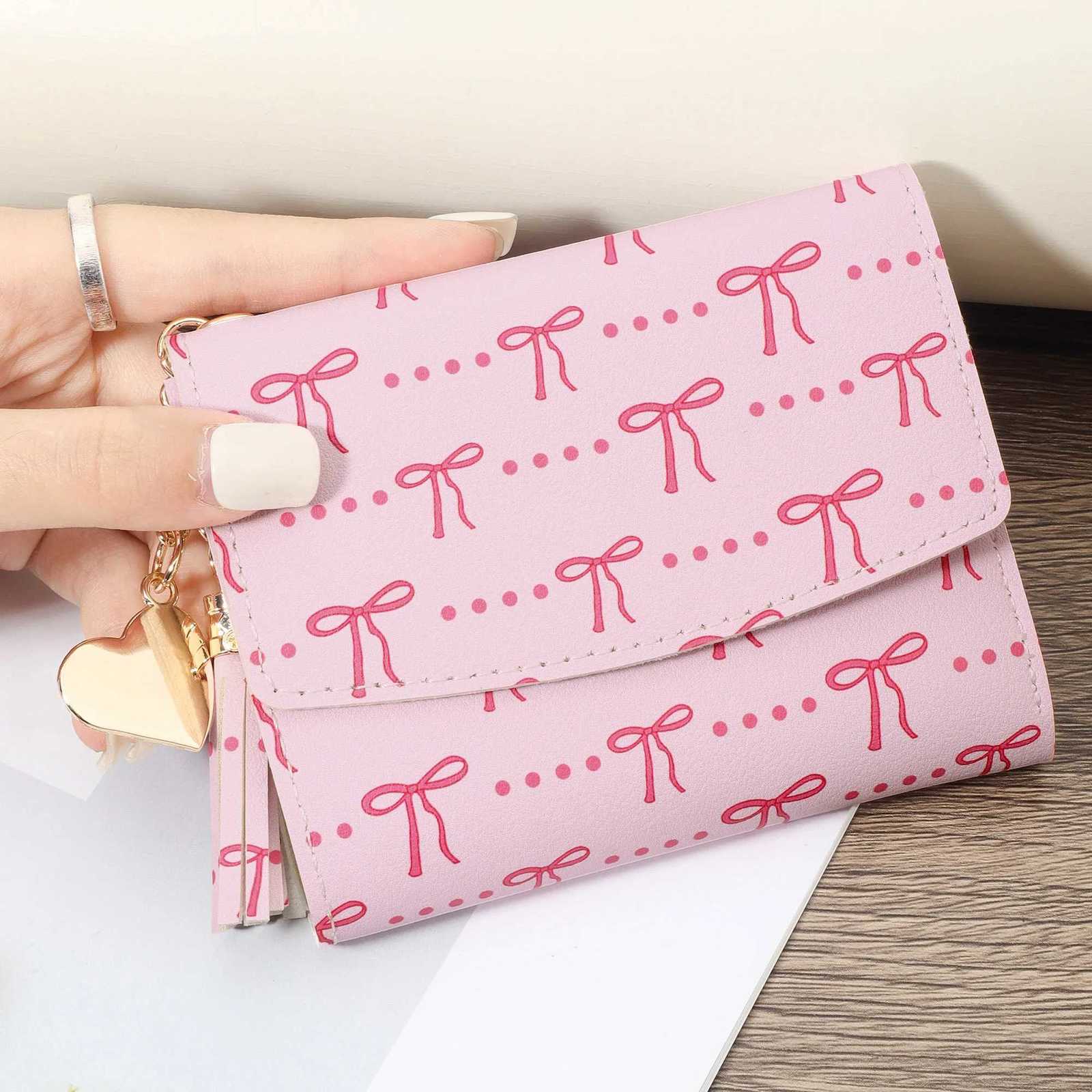 Fashion metal heart-shaped and tassel decorated small wallet coin pocket small wallet three fold womens wallet womens bow priT251119