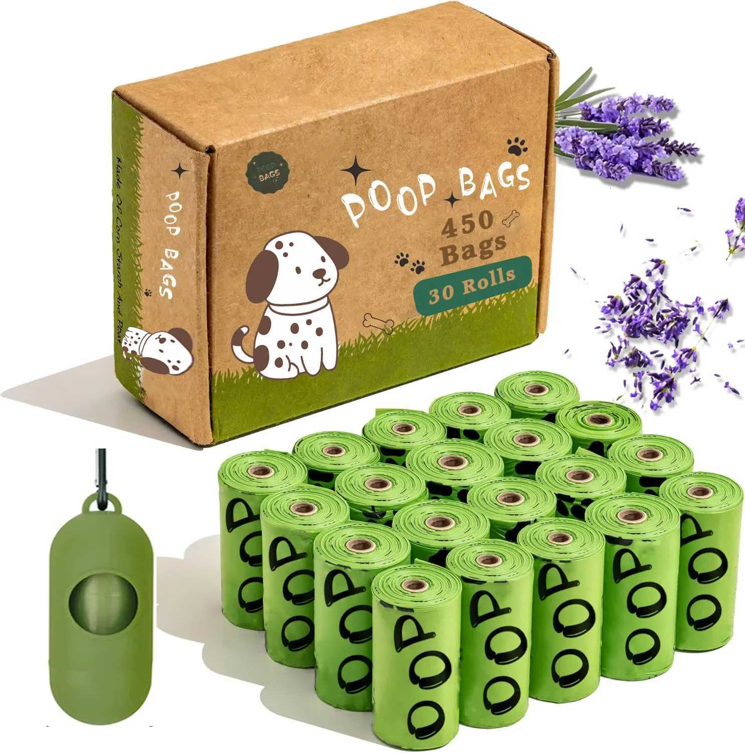 EPI Biodegradable Dog Poop Bags Lavender Scented Pet Poop Bags With Holder Extra Thick Leakproof Dog Poop Bags With Dispenser C251119