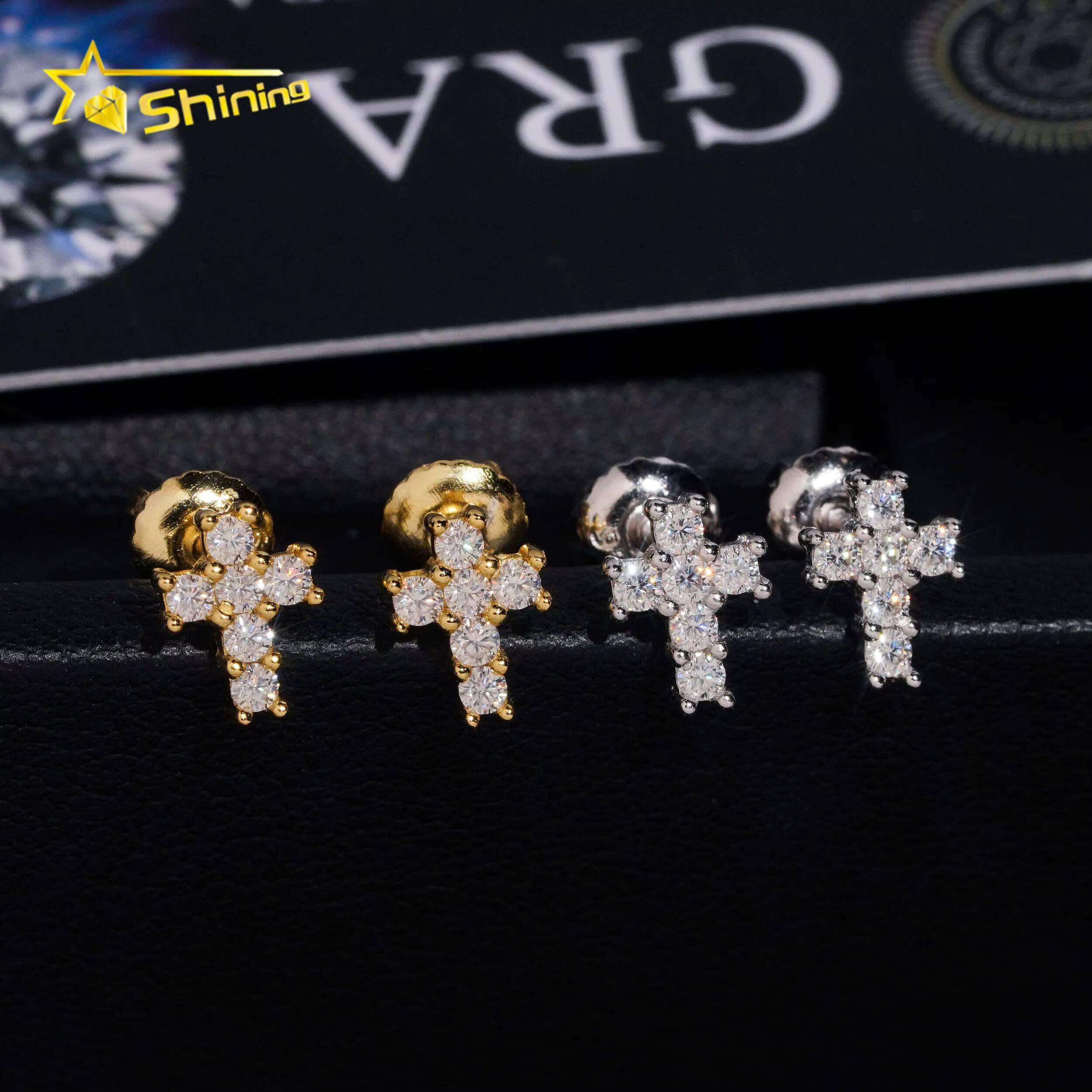 Hot Sale Cheapest Price Cross Design Earrings 925 Silver Gold Plated GRA Moissanite Stud Earrings Fashion Jewelry