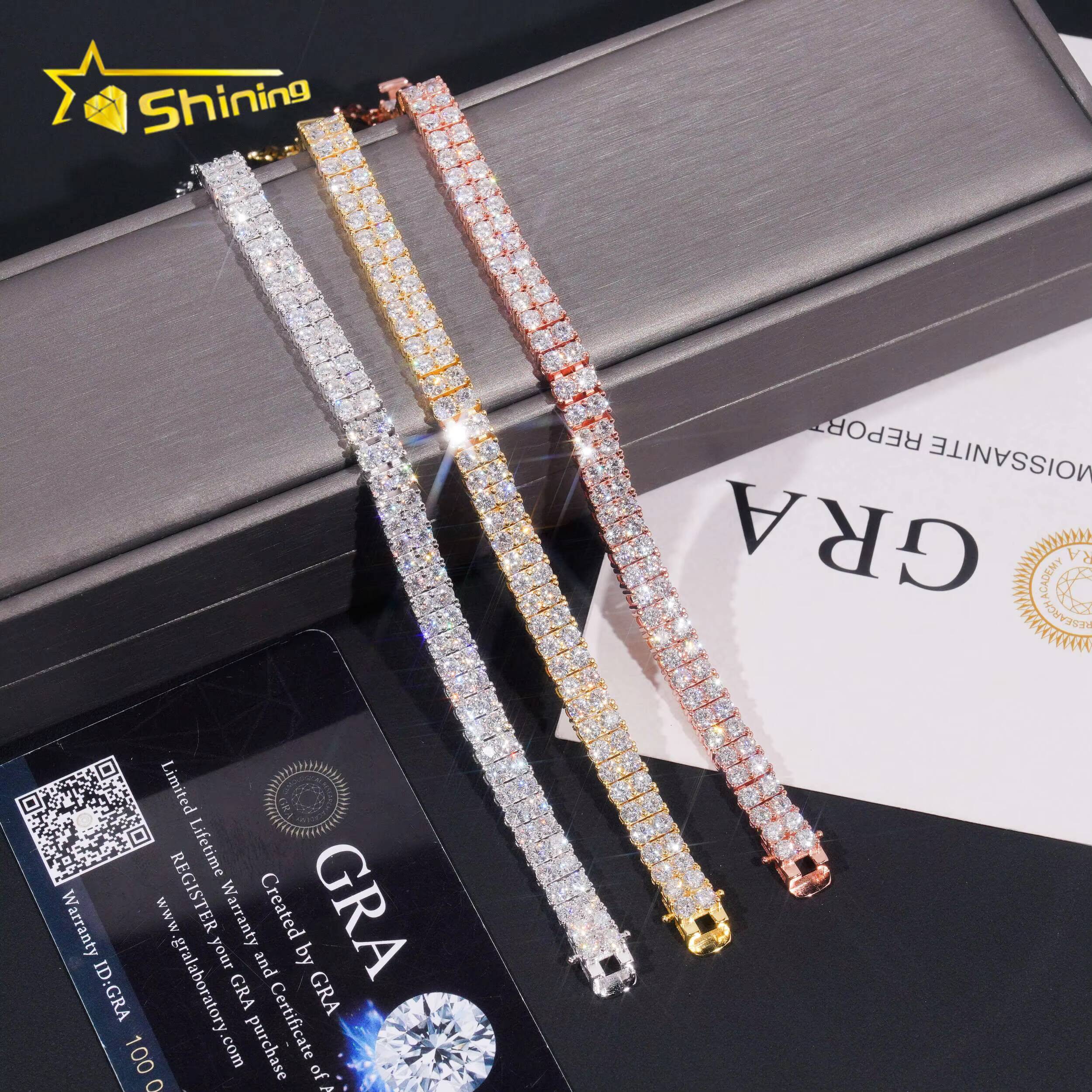 2rows Moissanite 66mm Tennis Bracelets 18K Gold Plater Fine Jewelry Sterling Silver Tennis Chain Bracelet Hot Sale Design