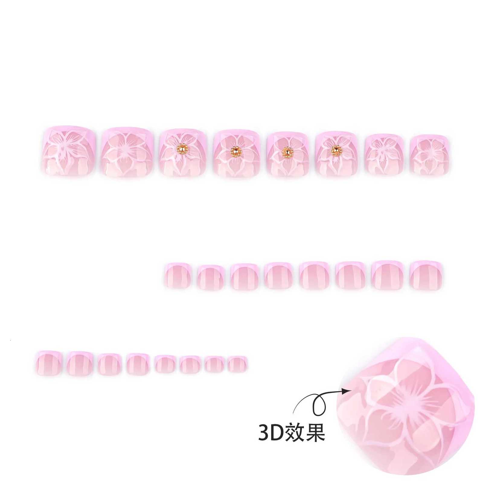 24pcs Bling Fake Toe Nails Press on False Toenails Acrylic Reusable Fake Nail Tips Decorated French Toe Nails New TrendT251118T251119