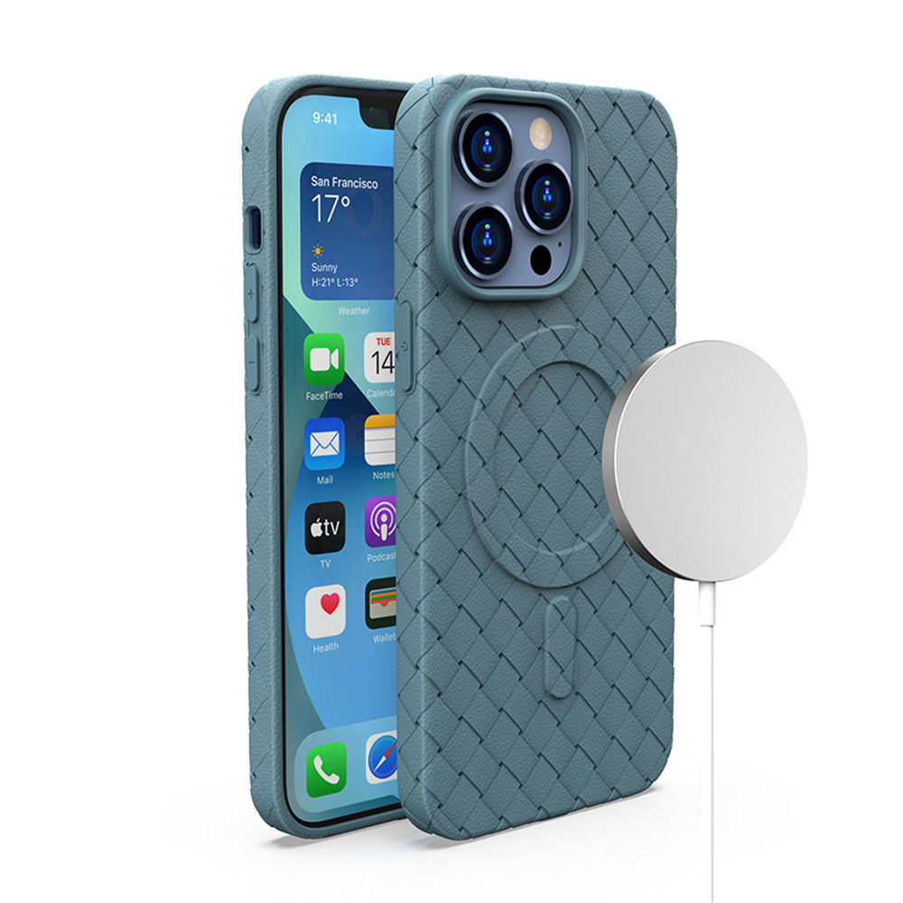 Magnetic Breathable Woven Pattern Phone Case Compatible with iPhone 17/16/15/14 Pro Max Solid Color Protective Case