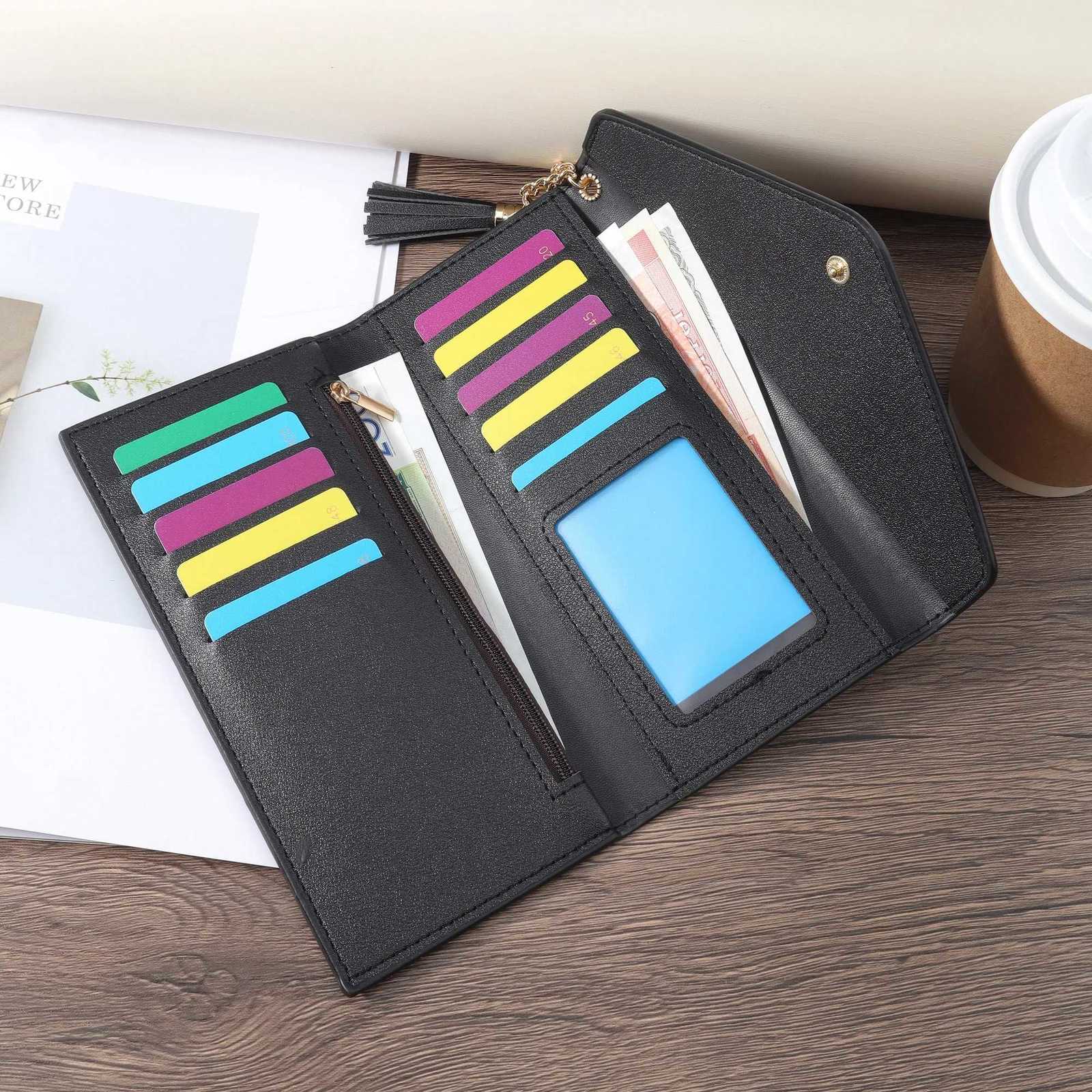 Tassel decorated long wallet elegant PU leather folding wallet for women with card slot and zipper pocketW251119