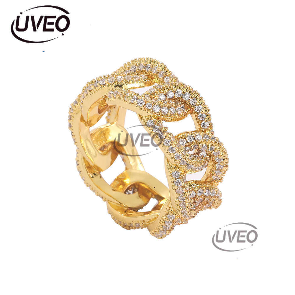 Luxury designer new Cuban chain plated with real gold, micro-inlaid ice out VVS Moissanite, hollowed-out all-diamond men's and women's hip h