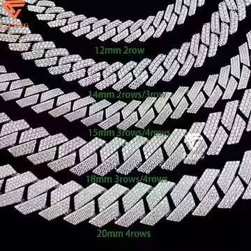 8mm 10mm 12mm 14mm Moissanite Cuban Link Chain 2-Row 925 Solid Sterling Silver Hip Hop Bracelet VVS Moissanite Diamond for Gift