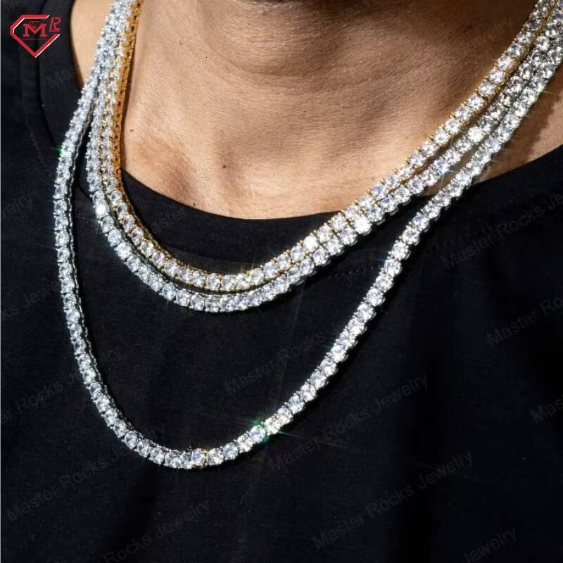 5MM Hiphop Tennis Chain Iced Out Bling Men Necklace 925 Sterling Silver Iced Out VVS Moissanite Tennis Chain