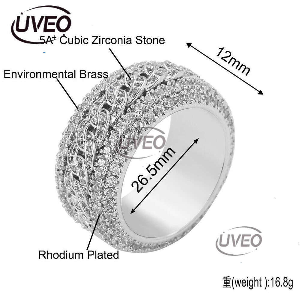 Luxury designer Rotatable Ring Men's and Women's Hip Hop Real Gold Plated Sterling Silver with Ice out VVS Moissanite rotatable Hip Hop Ring