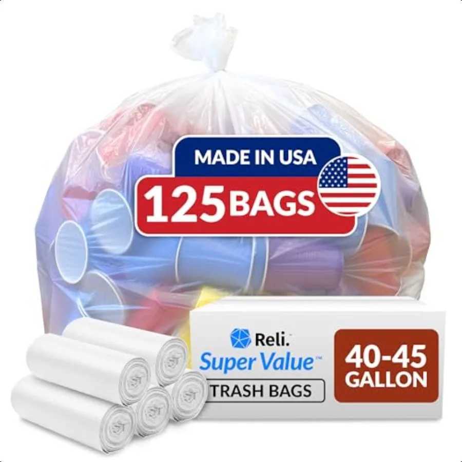 erValue 4045 Gallon Trash Bags Heavy Duty 125 Trash Bags er Sizeable for Serious Garbage Cleanup Clear C251119