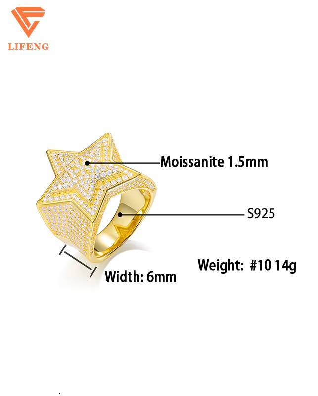 Star Shape Design Hip-hop Ring High Quality GRA Certification VVS Moissanite Diamond Jewelry Ring for Men or Women