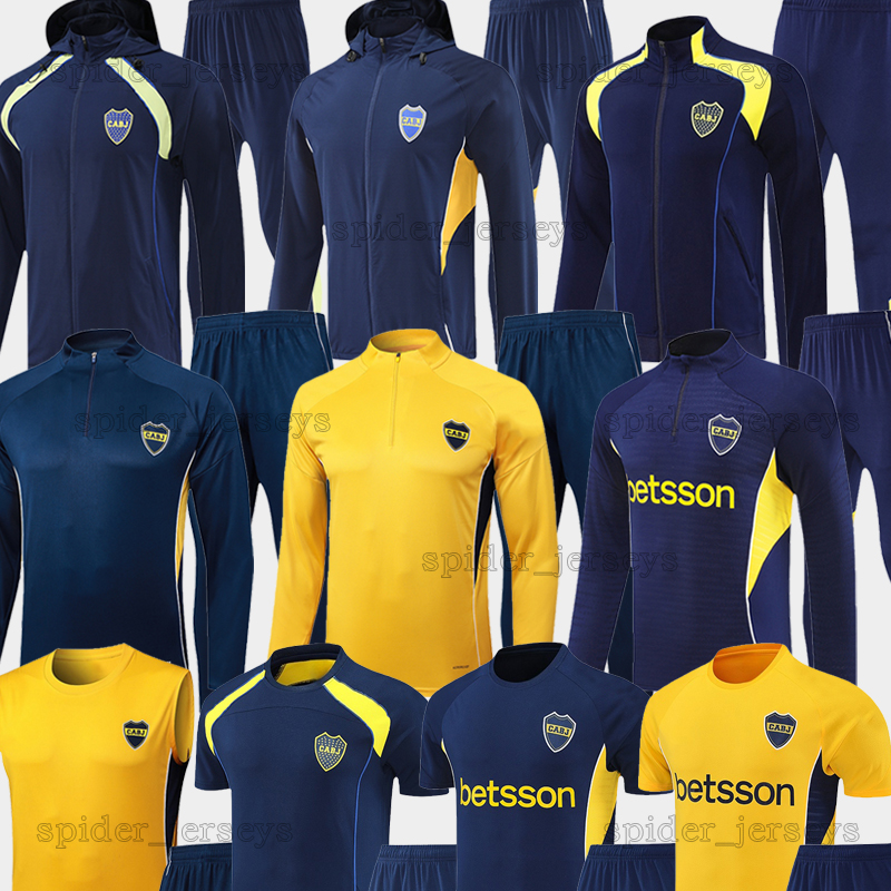 25 26 BOCA Soccer Sets 2025 2026 Long sleeve Zipper Wear a hat Tracksuits Sets Vest training suit ZEBALLOS M.MERENTIEL ZENON PALACIOS Men Unifrosm Football Shirts
