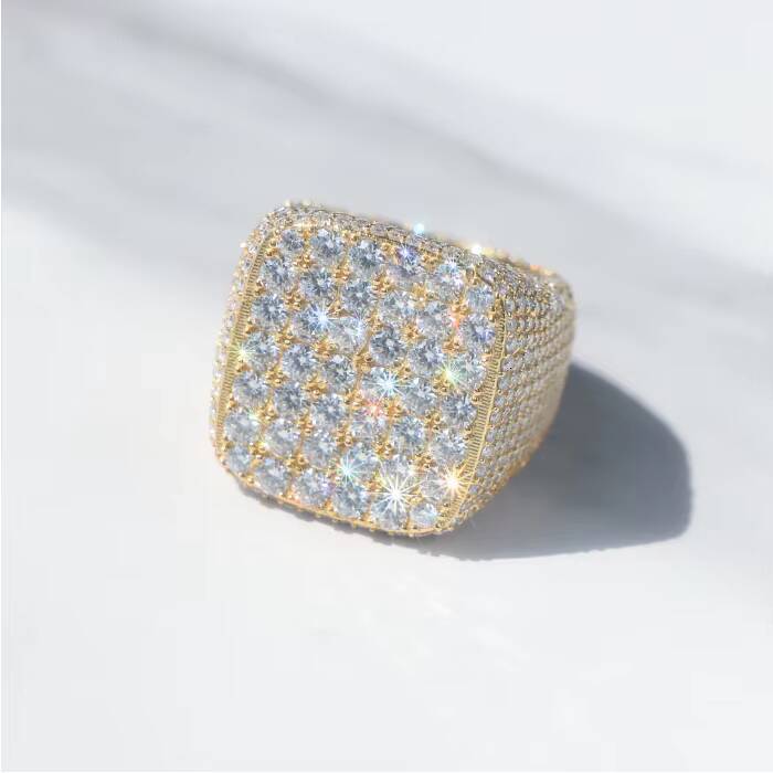 Fully Iced Out Sterling Silver 925 Rapper Square Rings Vvs Moissanite Diamond Hip Hop Moissanite Ring