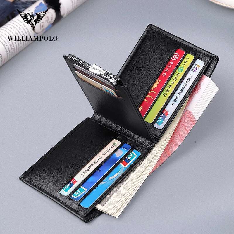 WILLIAMPOLO Men's Genuine Leather Coin Purse Casual Design Bifold Mals Brand Short Slim Wallet