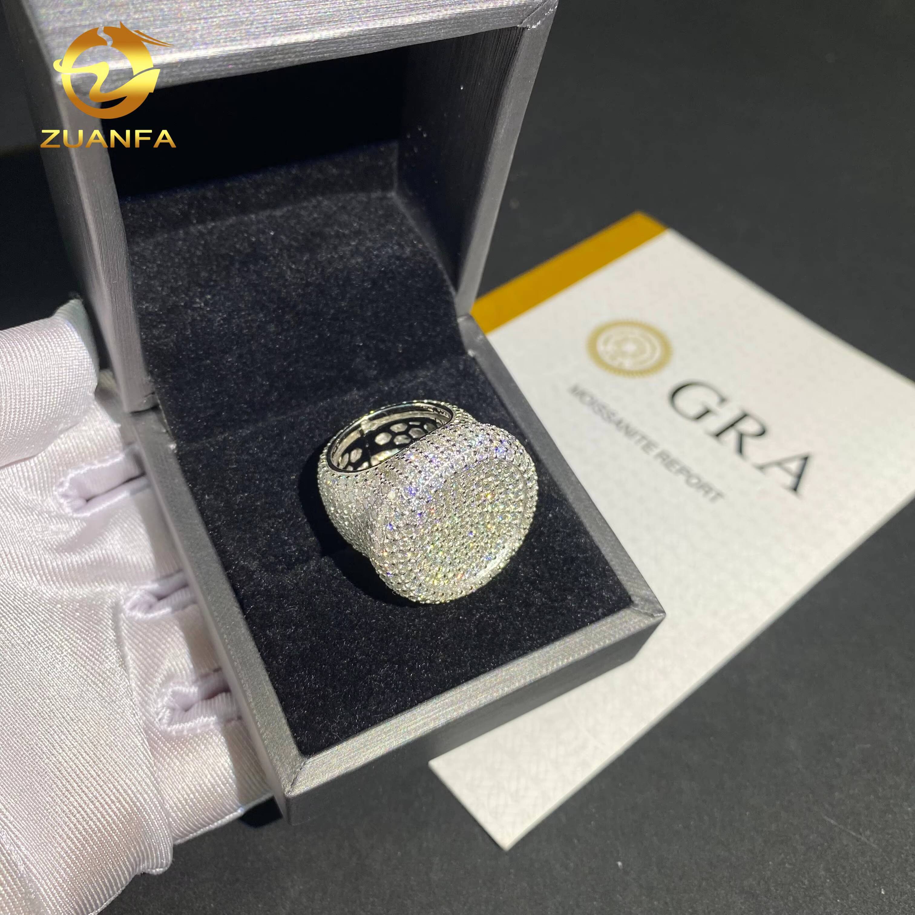 Ready to Ship Pass Tester Moissanite Iced Out Jewelry 925 Silver Round Ring Fine Hip Hop Jewelry VVS Moissanite Diamond Men Ring