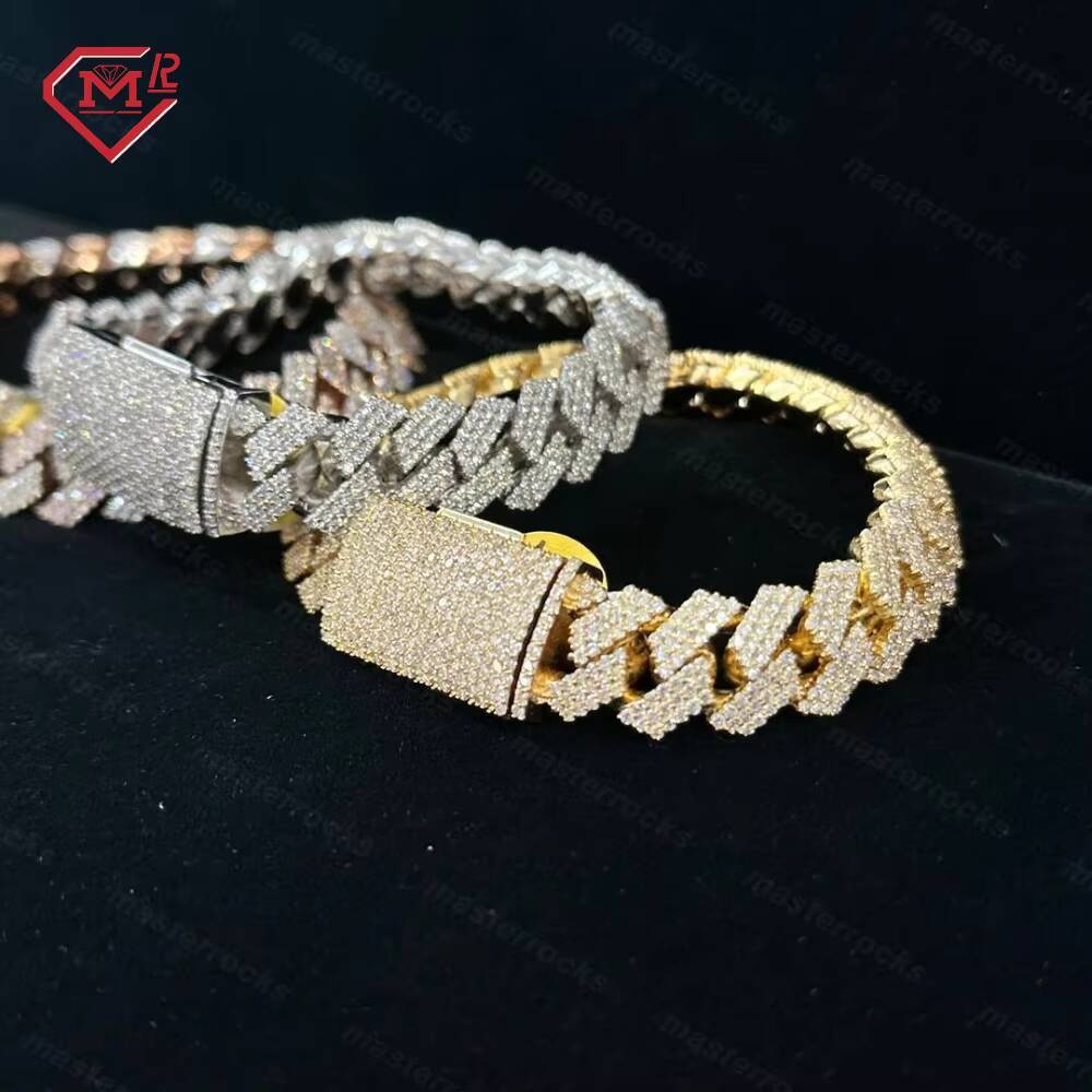 12mm 3 Rows 925 Sterling Silver Cuban Bracelet Colored Hip Hop d Vvs Moissanite Cuban Link Chain Bracelet