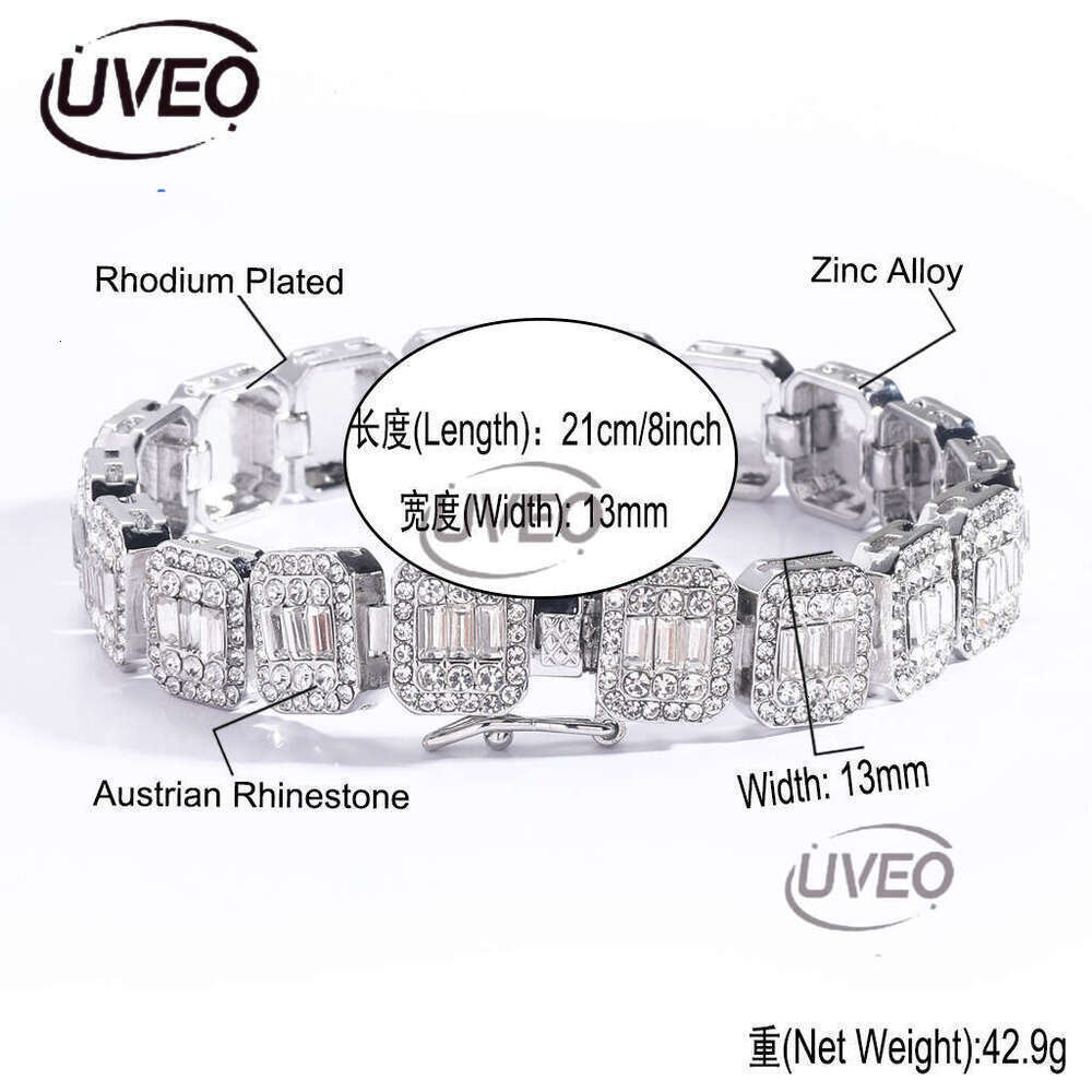 Luxury Hip Hop 13mm square round ice out VVS Moissanite Cuban Chain Bracelet for men and women Free delivery