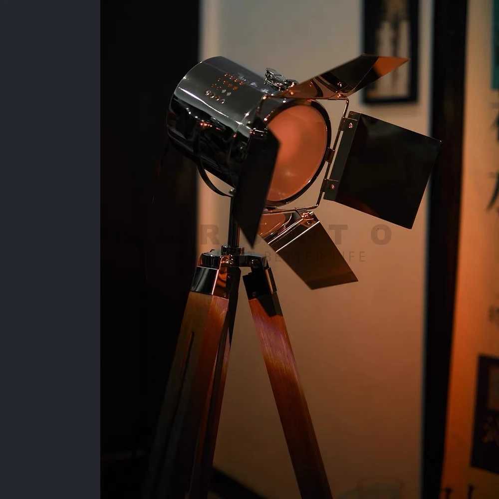 American Vintage Wood Floor Lamps Loft Wooden Industrial Bar Hotel Study Studio Retro Tripod Standing Lights Home Decor M251119