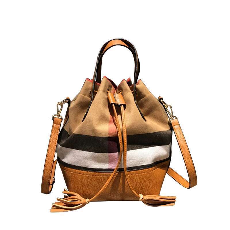 Fashionable Plaid Women Canvas Barrel Bucket One Shoulder Crossbody Bag Female Designer Purses And Handbag PouBags Bags