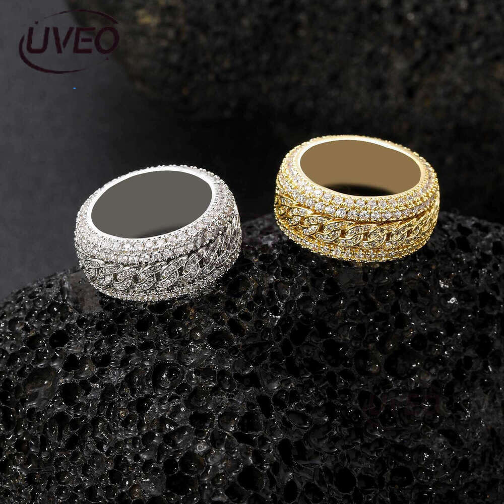 Luxury designer Rotatable Ring Men's and Women's Hip Hop Real Gold Plated Sterling Silver with Ice out VVS Moissanite rotatable Hip Hop Ring