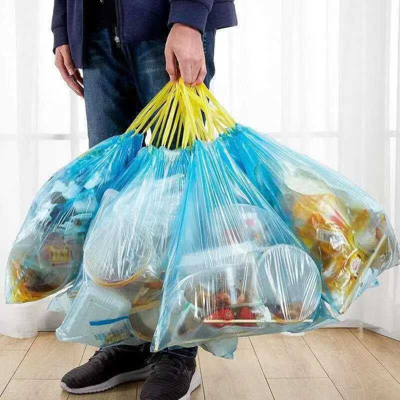 Colorful Drawstring Garbage Bags Large Disposable Trash Bags with Easy Tear Design No Mess Hands-Free Lifting for Kitchen C251119