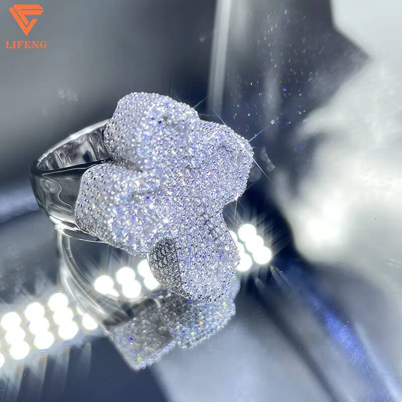 Custom 18K Gold Plated Gra Iced VVS Moissanite Diamond Cross Ring 925 Sterling Silver Hip Hop Style for Men Fashion Jewelry
