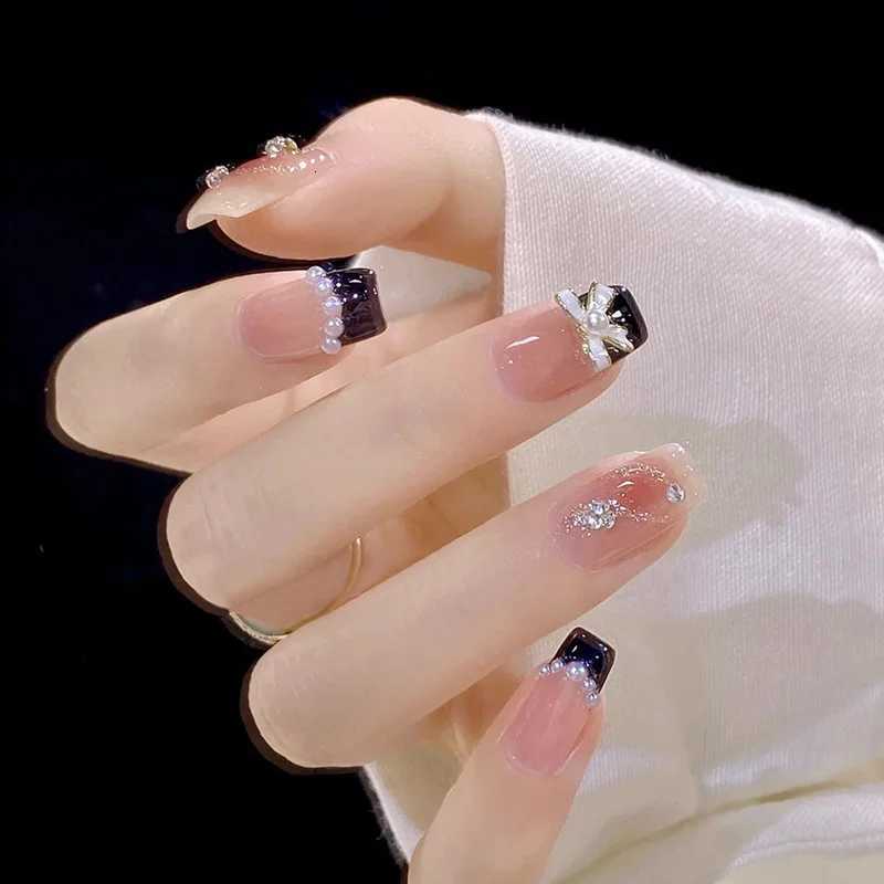 24pcs Long Fake Nails With Jelly Glue French Ballerina Nails Tips Waterproof Faux Medium Coffin false nails Fingernails Press onT251118T251119