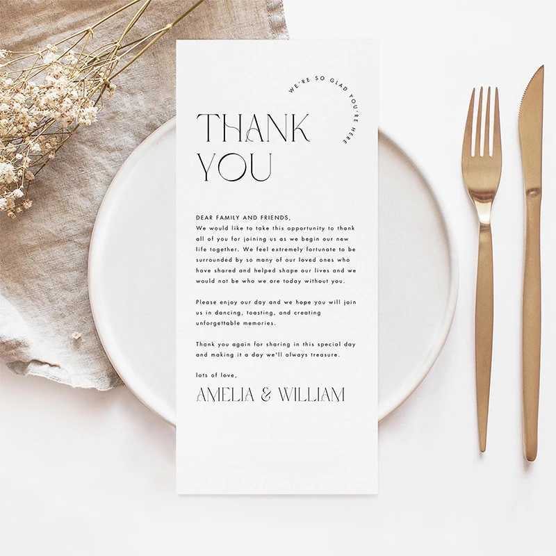 Personalized Thank You Card Wedding Invitation Table Card Couple Name Welcome Menu Minimalist Wedding Place Card Table Card G251119