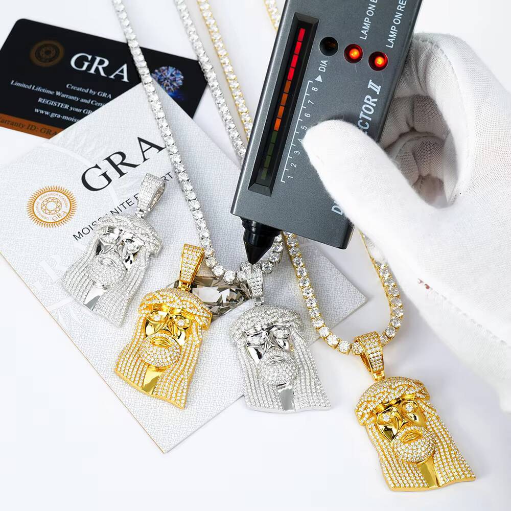Iced GRA VVS Moissanite Jesus Christ Pendant and Tennis Chain Christian Hip Hop Bling 925 Silver Pendant for Men Jewelry