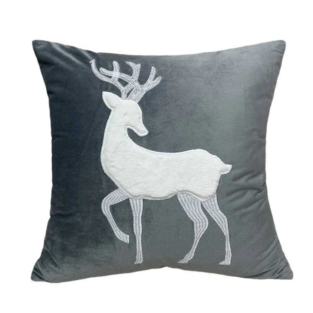 Festival Case Pink Gray Velvet Deer Christmas Gift Applique Embroidery Square Cushion Cover 45x45cm 1 Piece PackM251119